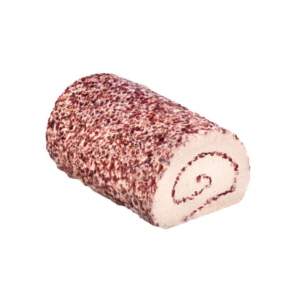 Roule Cranberry (125G) is a creamy roulé-style cheese coated and filled with cranberry pieces, rolled into a spiral log with a soft spreadable texture and sweet-tangy flavour, ideal for crackers, cheeseboards, and festive entertaining.
